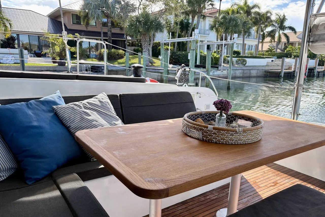 Luna Cat exterior profile on open water under a brilliant Florida sky