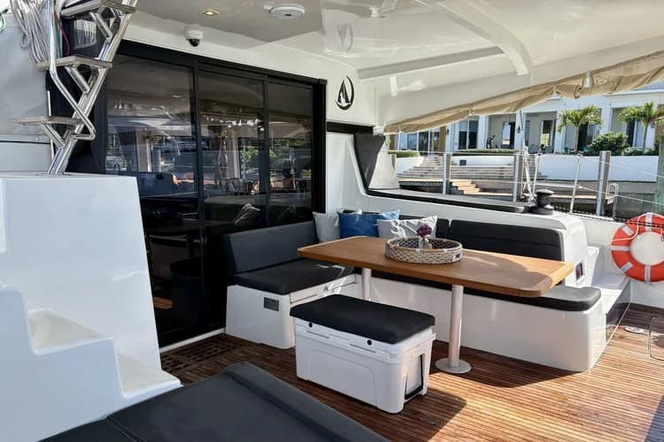 Captain's helm and navigation station aboard Luna Cat